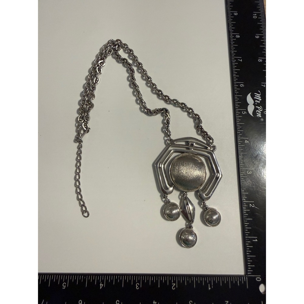 Vintage Lisner Silver Tone Brutalist Geometric Pendant Necklace Statement
